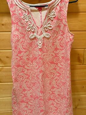 Lilly Pulitzer Coral Pink Printed Sleeveless Tunic with Ivory Trim